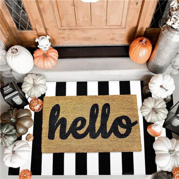 Black White Striped Rug-3x5 Front Door Mats Outdoor,Washable Rug for porch Decor - Picture 2 of 6